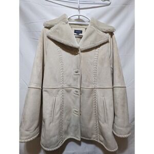 Sonoma Faux Suede‎ Jacket Sherpa Collar Button Up Coat Tan Medium